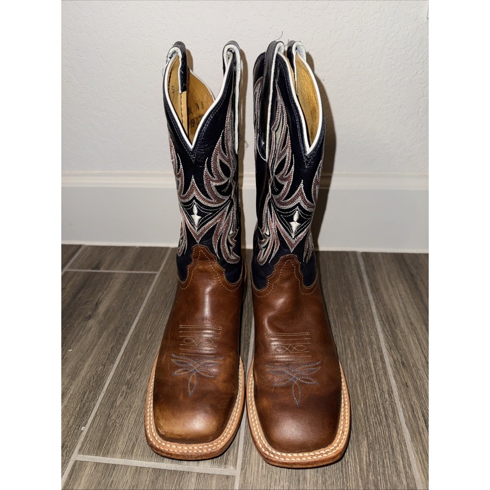 Tony Lama Women's Beige Royal Blue Western Goat Leather Boots 1790-L 7.5B - Picture 2 of 12